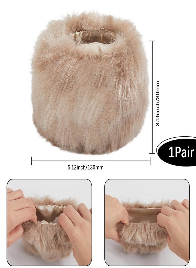 CABODYALS Brown Faux Fur Cuffs Wrist Warm Fluffy Cuffs Winter Khaki Fur Cuff Short Arm Warmers Plush Fuzzy Oversleeve Gloves Wristband Sleeves for Women Bracelet Cosplay Party Costumes Gifts Supply - Image 2